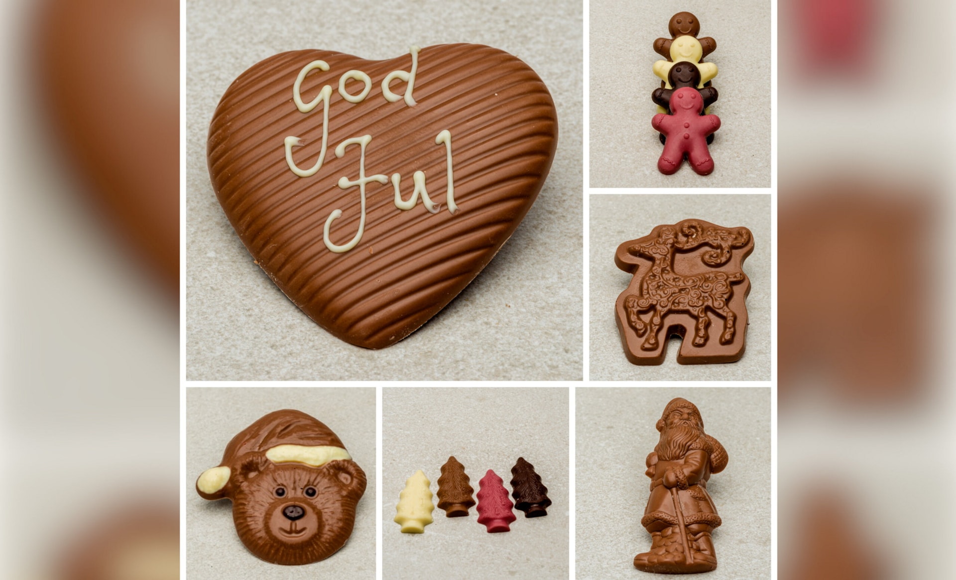 Diverse julesjokolader fra Gjøvik sjokolade.