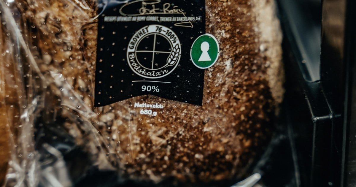 Nærbilde av nøkkelhullsmerket og brødskalaen.